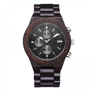 Relógio de madeira Relógio de madeira natural multifunções multifunções cronógrafo preto para homem